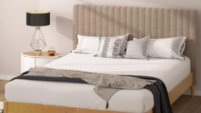 Zinus Amelia 41” Wood Platform Bed Frame with Upholstered Headboard ...