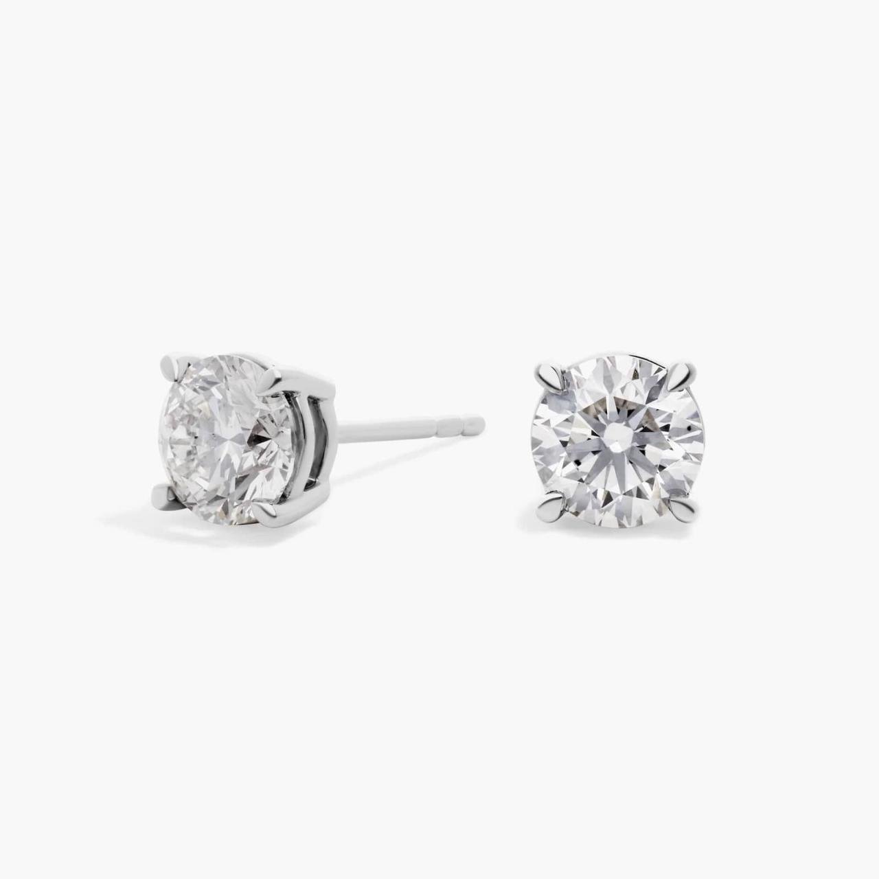 Four Prong Round Brilliant Lab Grown Diamond Stud Earrings in 14k White ...