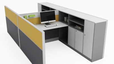 Modular Workstation 2 Seats Office Metal Partition with File Cabinet ...