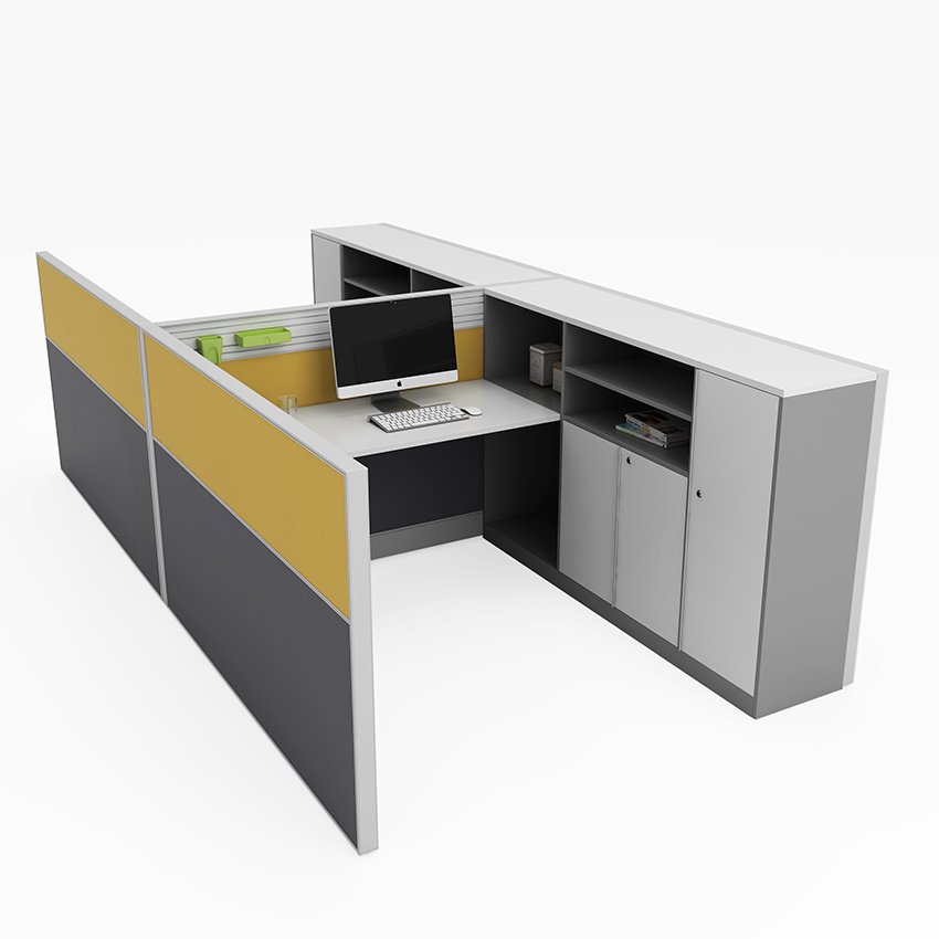 Modular Workstation 2 Seats Office Metal Partition with File Cabinet ...