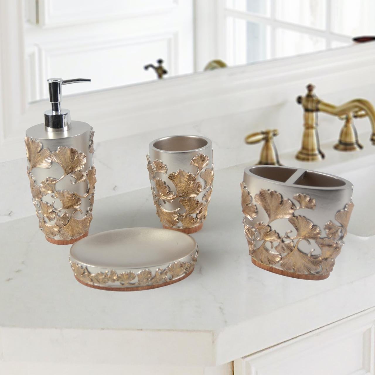 Bathroom Accessories Set 6 Piece Gingko Gold Acrylic Bath | Etsy