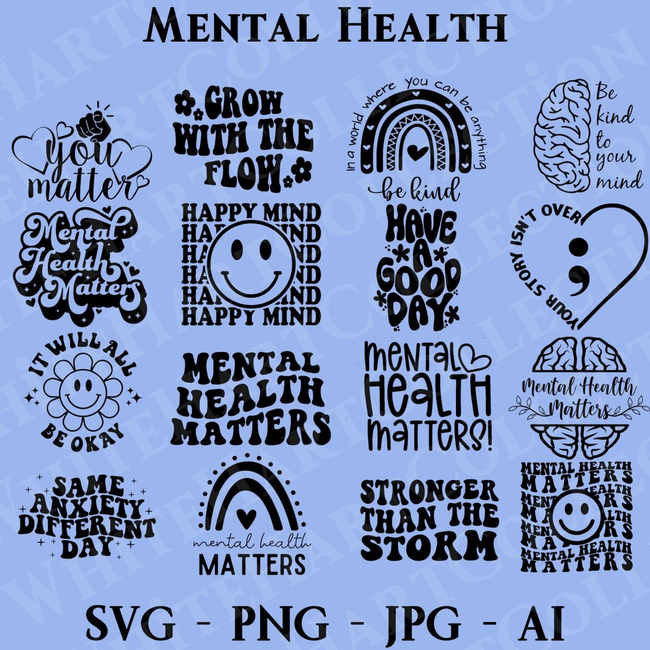 16 Mental Health Svg Png Jpg Ai Commercial Use Positive - Etsy