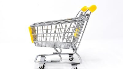 Gray, steel shopping cart, shopping cart, shopping, purchasing, candy ...