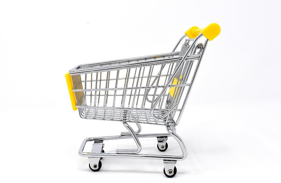 Gray, steel shopping cart, shopping cart, shopping, purchasing, candy ...